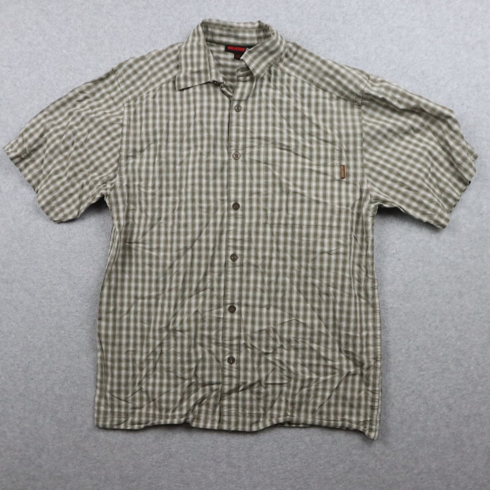 Wolverine Shirt Mens Medium Work Pocket Button Up Brown Plaid Short Sleeve